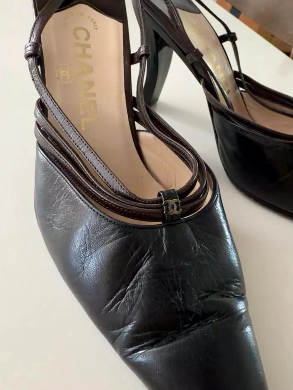 Chanel Brown Leather Slingbacks